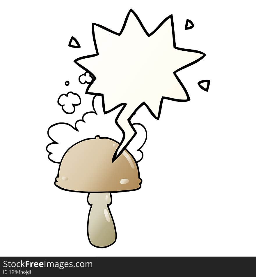 Cartoon Mushroom And Spore Cloud And Speech Bubble In Smooth Gradient Style