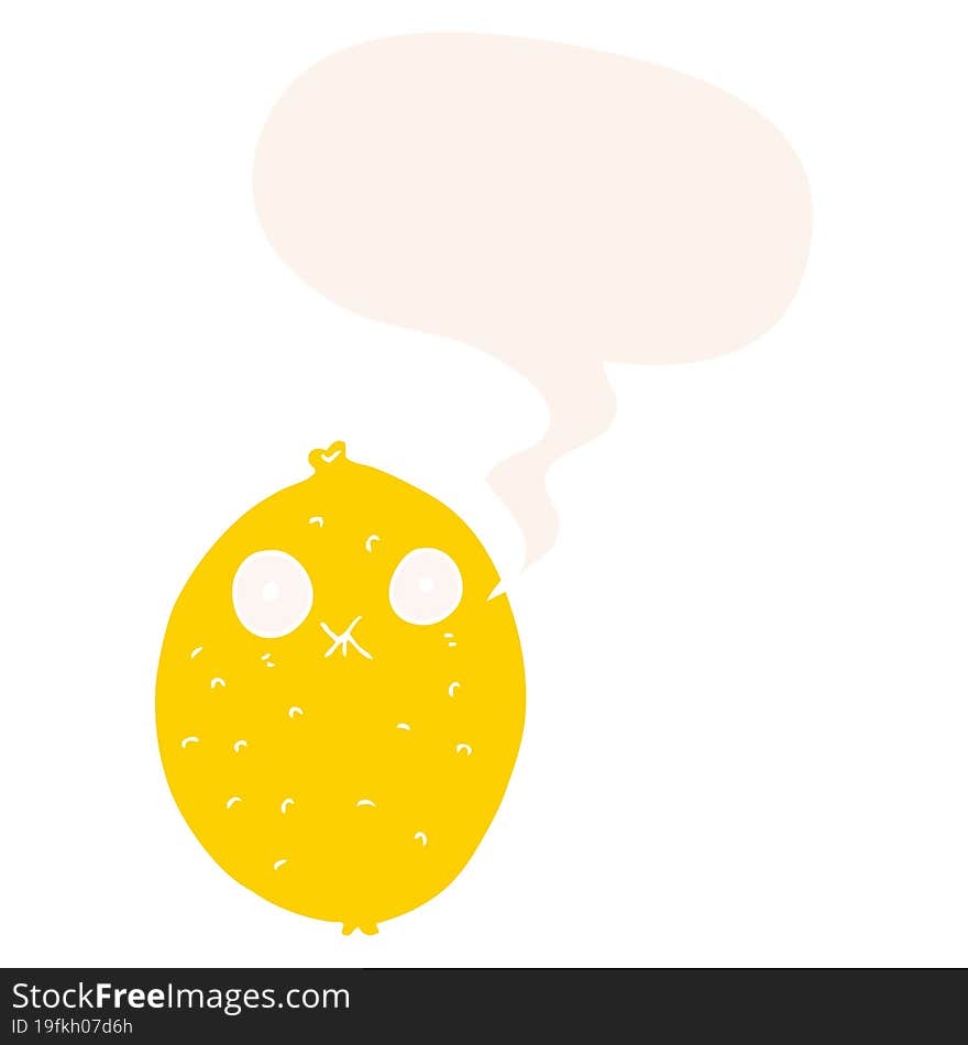 cartoon bitter lemon and speech bubble in retro style