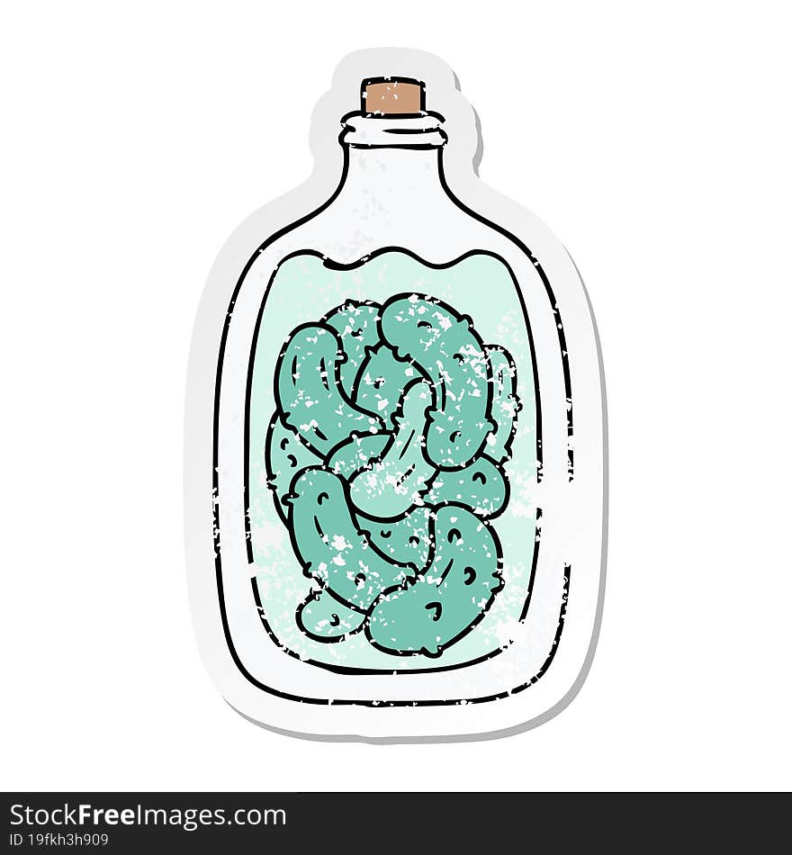 hand drawn distressed sticker cartoon doodle jar of pickled gherkins