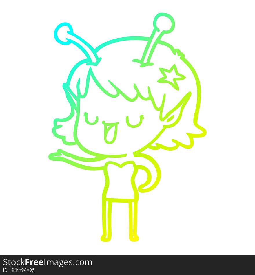 cold gradient line drawing happy alien girl cartoon laughing