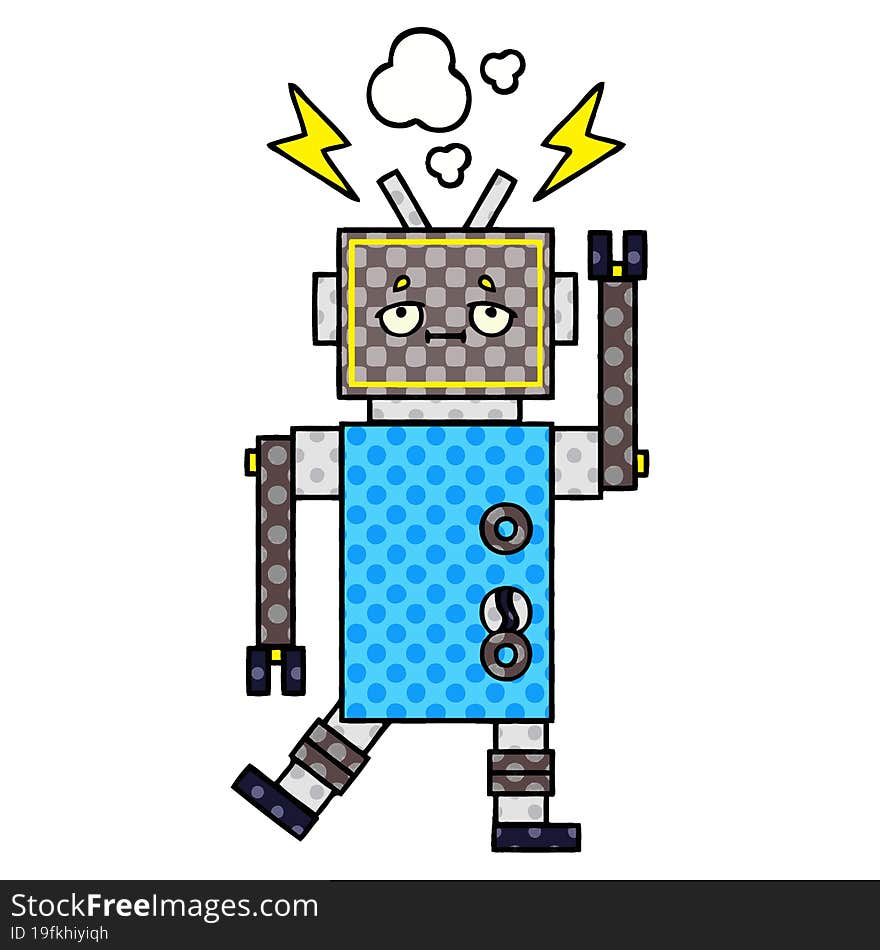 comic book style cartoon malfunctioning robot