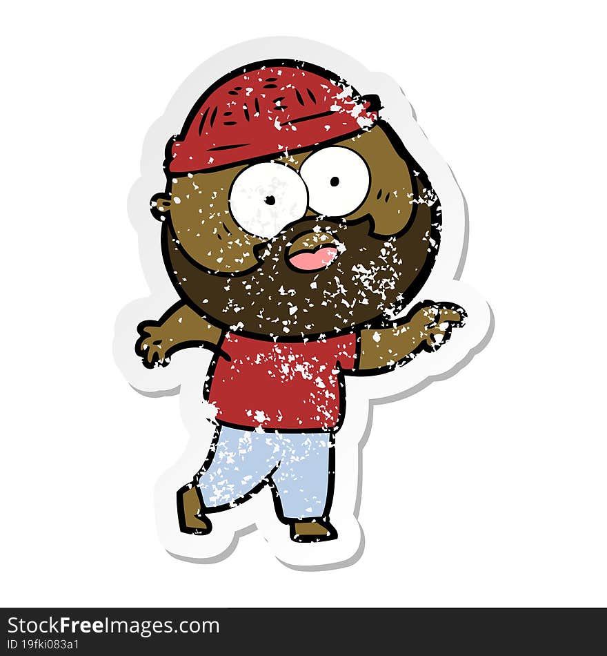 distressed sticker of a cartoon bearded man