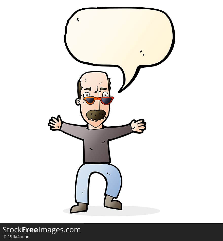 cartoon old man waving arms with speech bubble