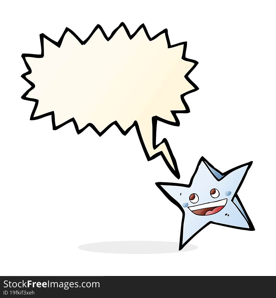 cartoon happy star character with speech bubble