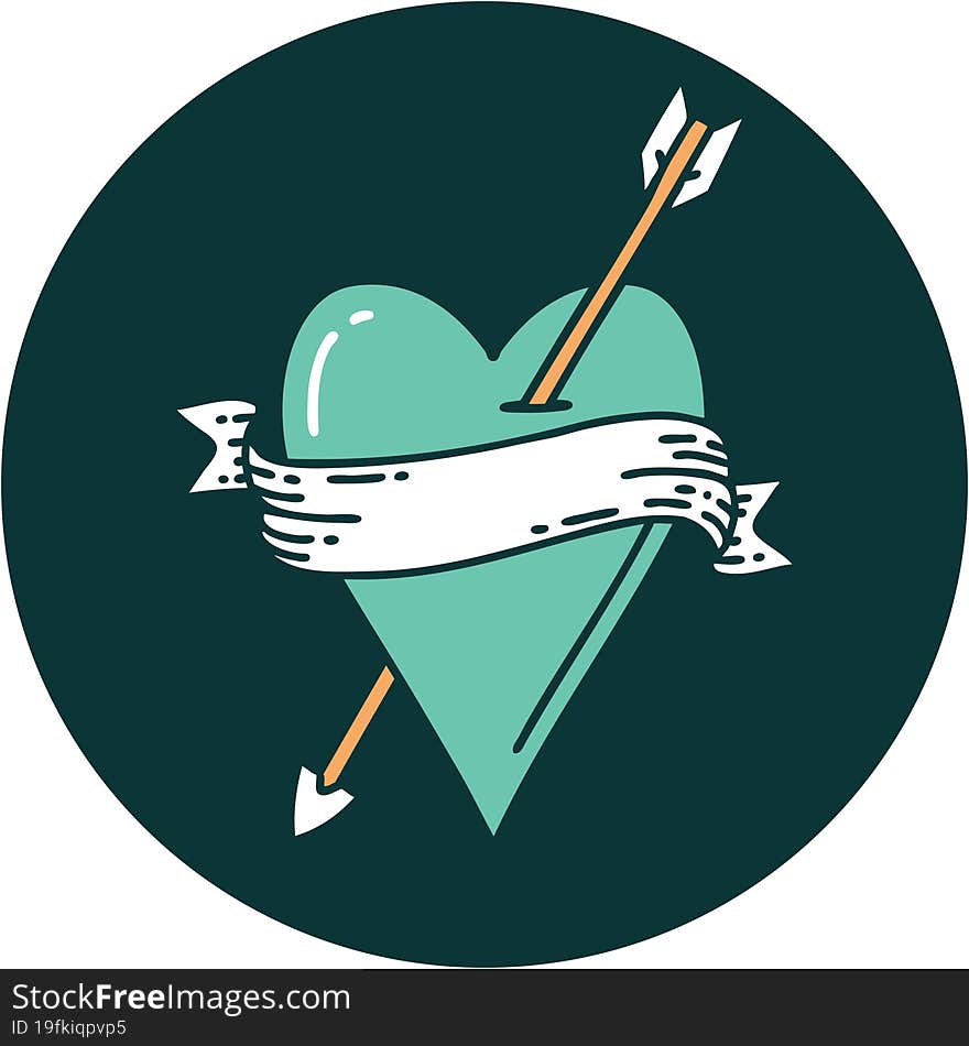 tattoo style icon of an arrow heart and banner