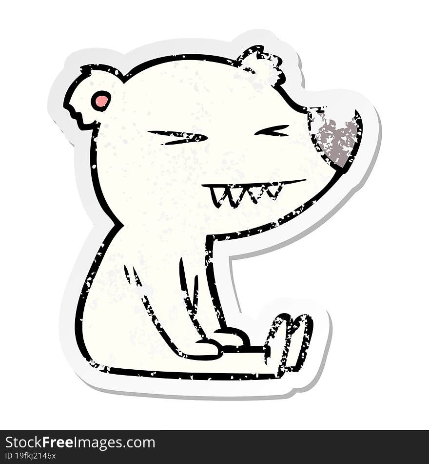 distressed sticker of a angry polar bear cartoon