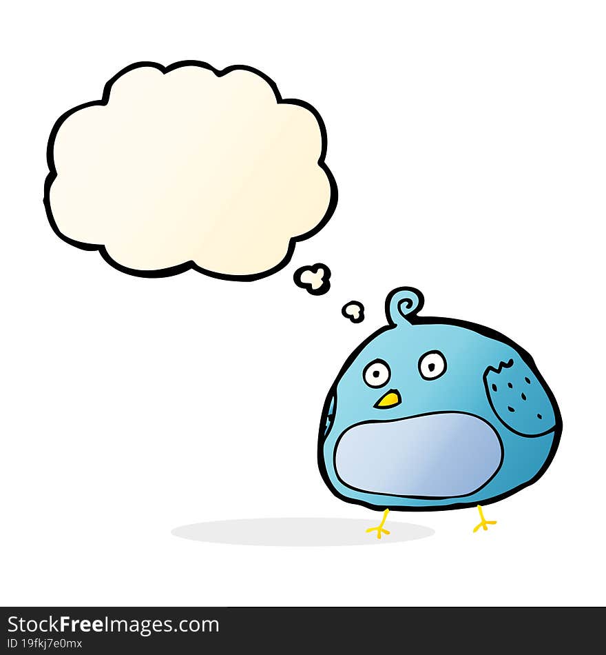 cartoon fat bird with thought bubble