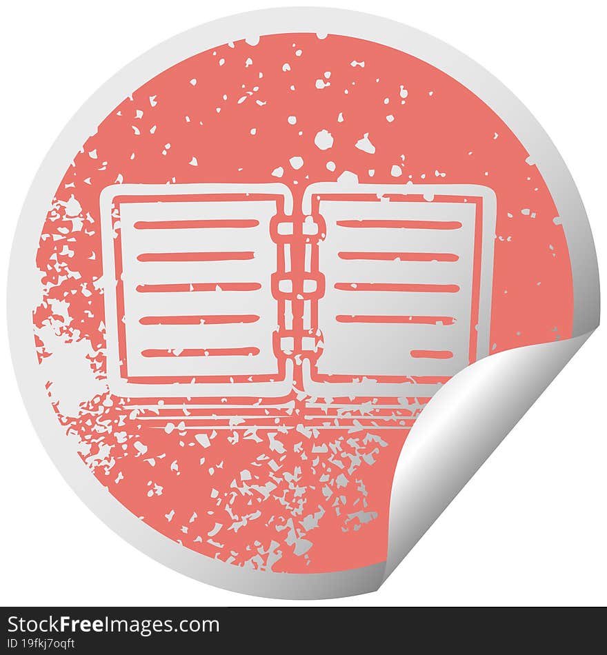 distressed circular peeling sticker symbol note book