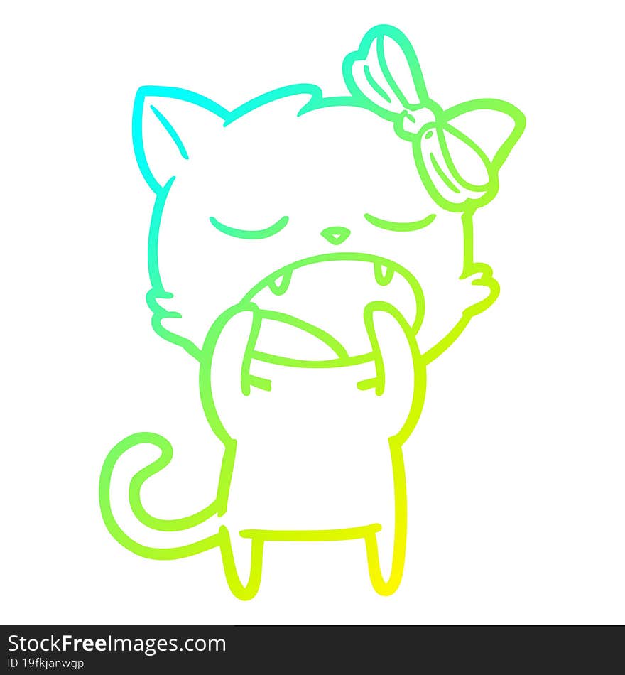 cold gradient line drawing cartoon yawning cat