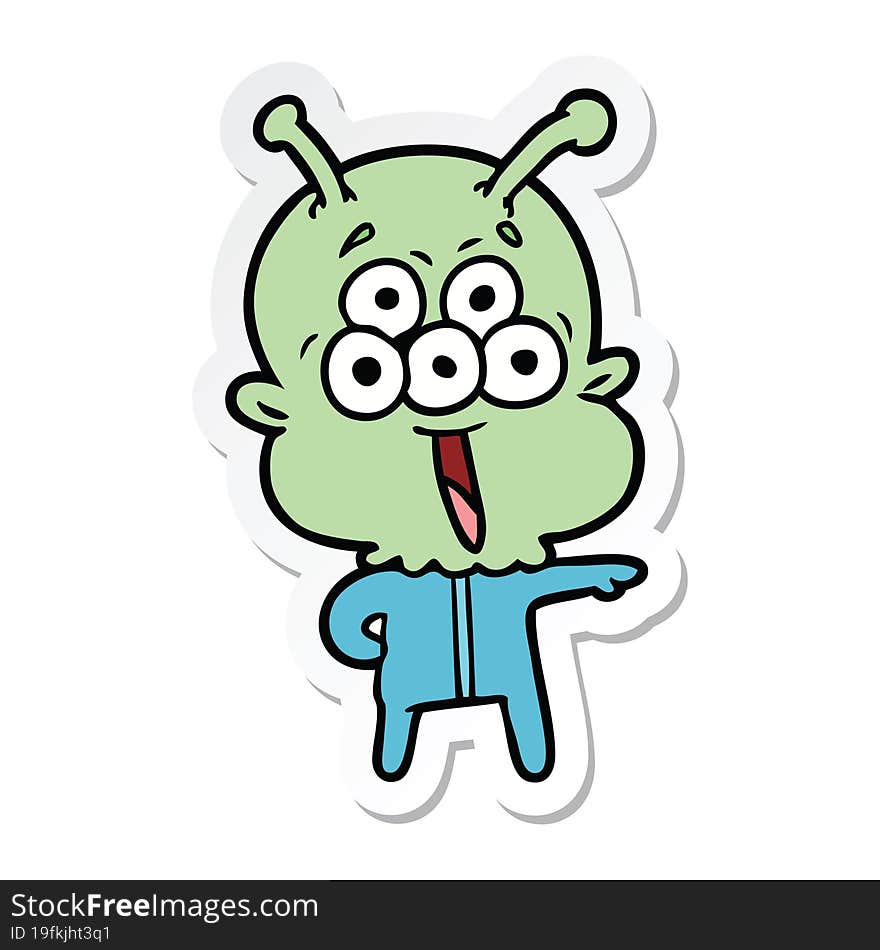 Sticker Of A Happy Cartoon Alien