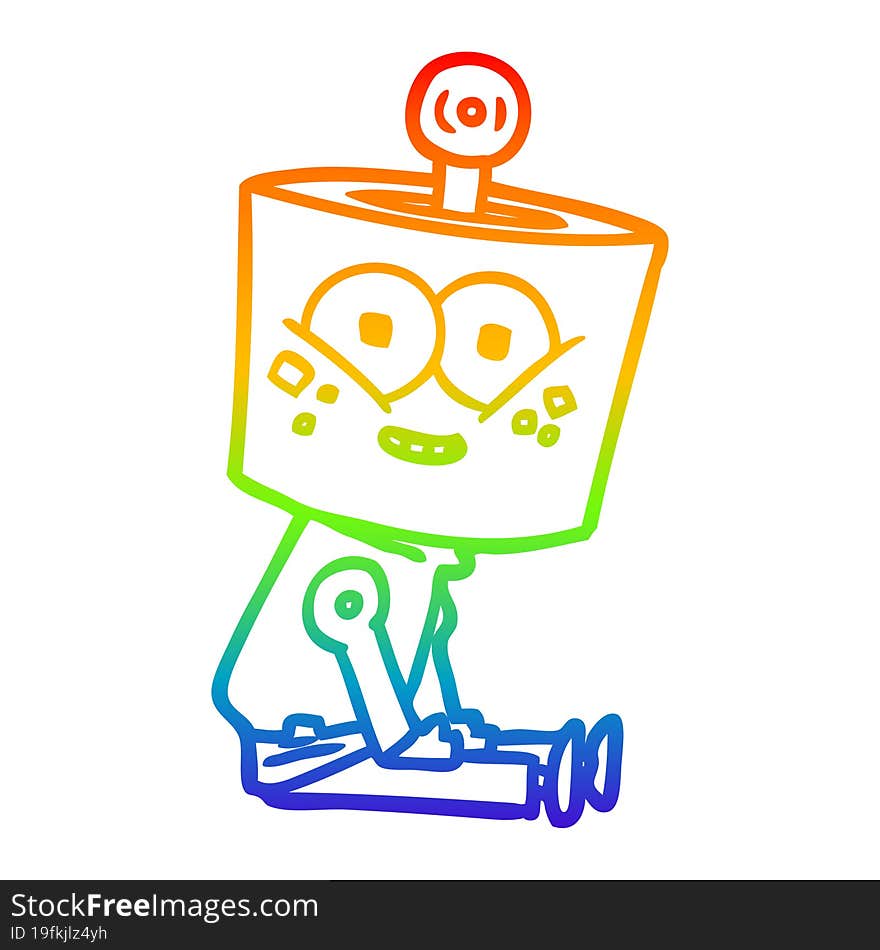 rainbow gradient line drawing of a happy cartoon robot