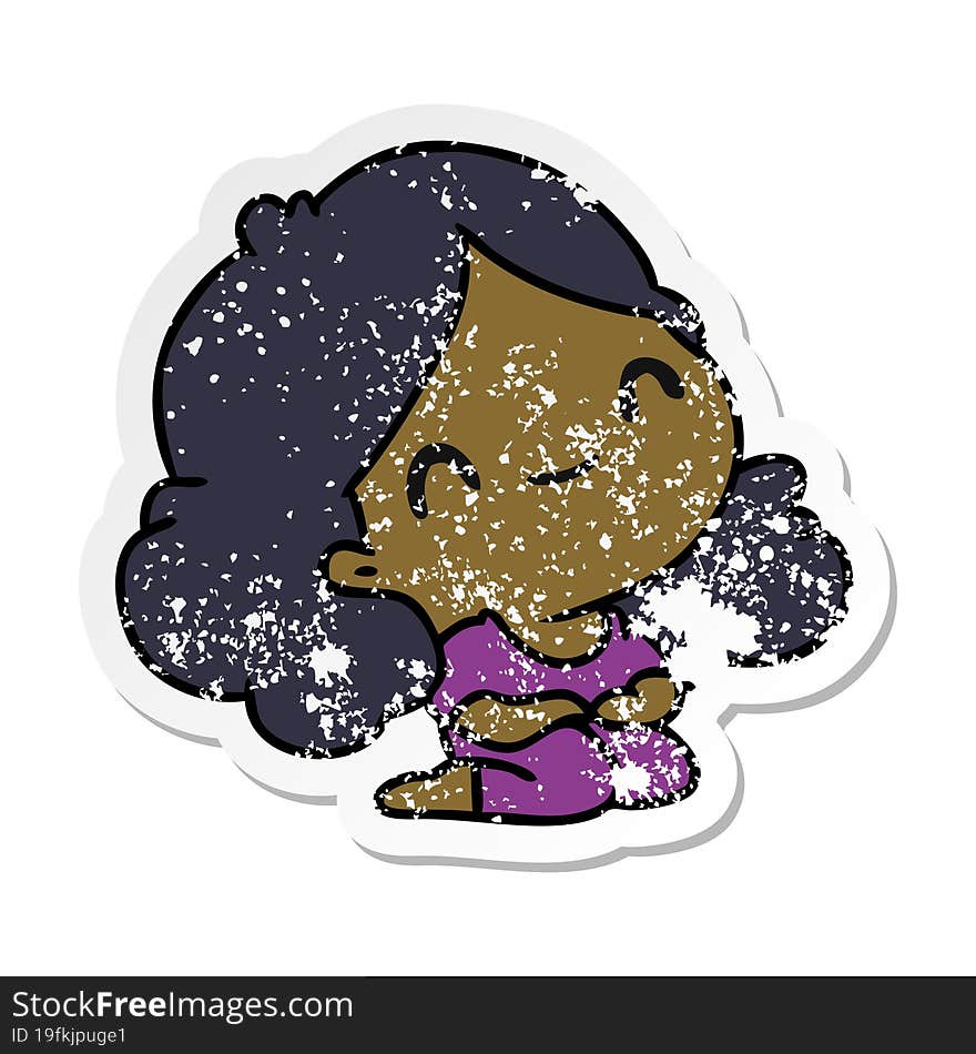 distressed sticker cartoon illustration of a cute kawaii girl. distressed sticker cartoon illustration of a cute kawaii girl