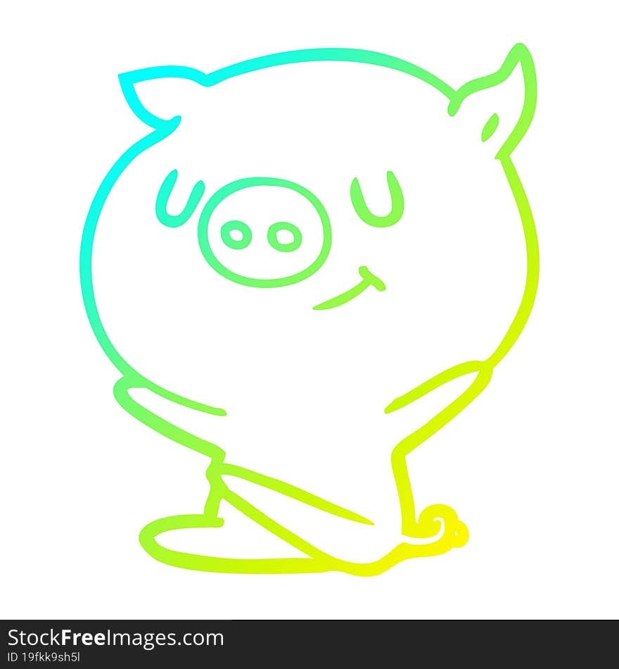 cold gradient line drawing of a happy cartoon pig