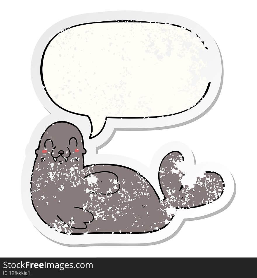 cartoon seal with speech bubble distressed distressed old sticker. cartoon seal with speech bubble distressed distressed old sticker