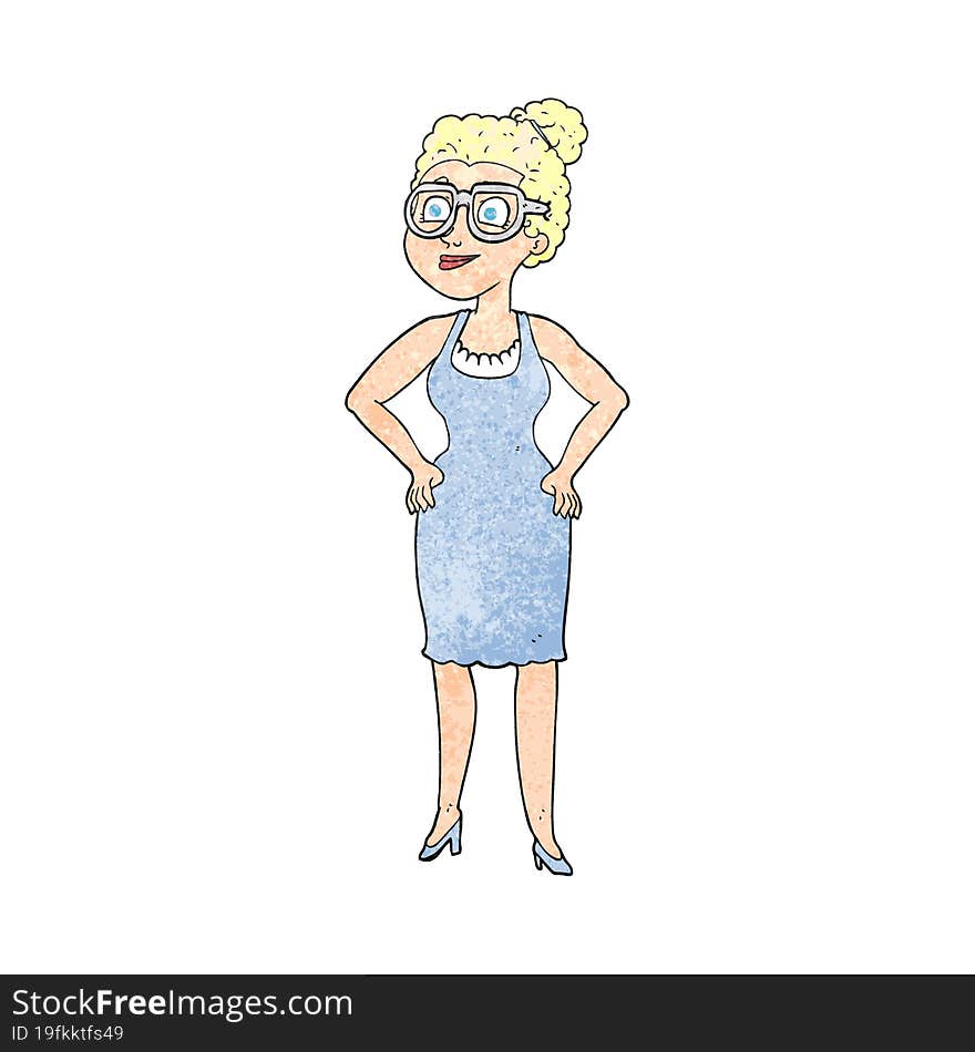 freehand textured cartoon woman wearing glasses