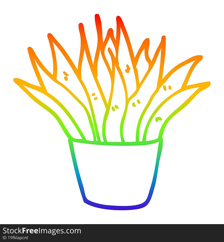 rainbow gradient line drawing cartoon house plant