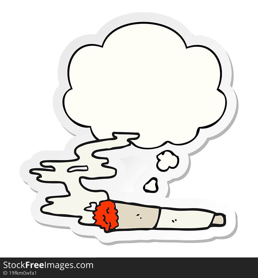 cartoon cigarette and thought bubble as a printed sticker