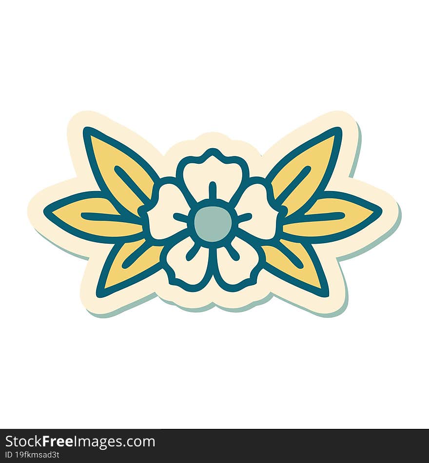 sticker of tattoo in traditional style of a flower. sticker of tattoo in traditional style of a flower