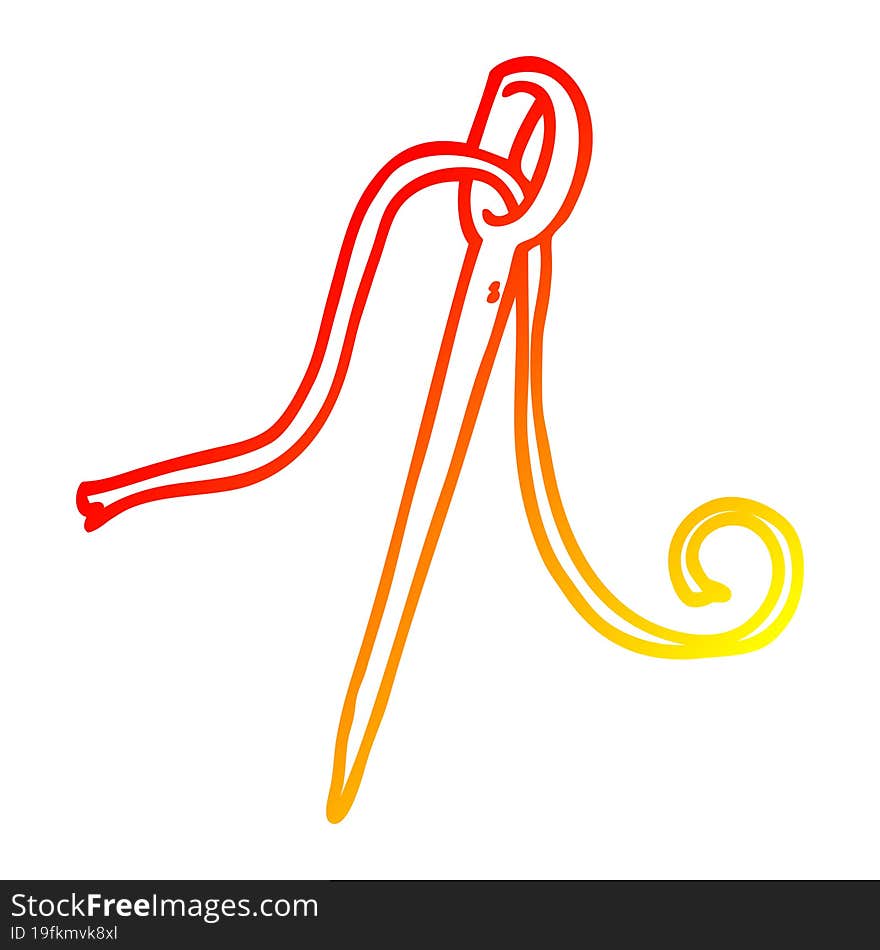 warm gradient line drawing of a cartoon needle and thread