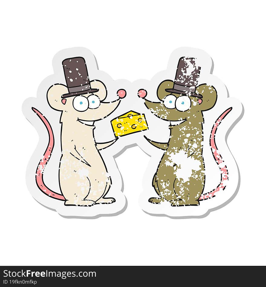 Retro Distressed Sticker Of A Cartoon Mice With Cheese