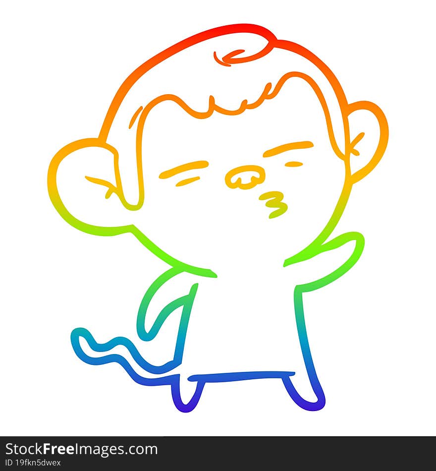 rainbow gradient line drawing cartoon suspicious monkey