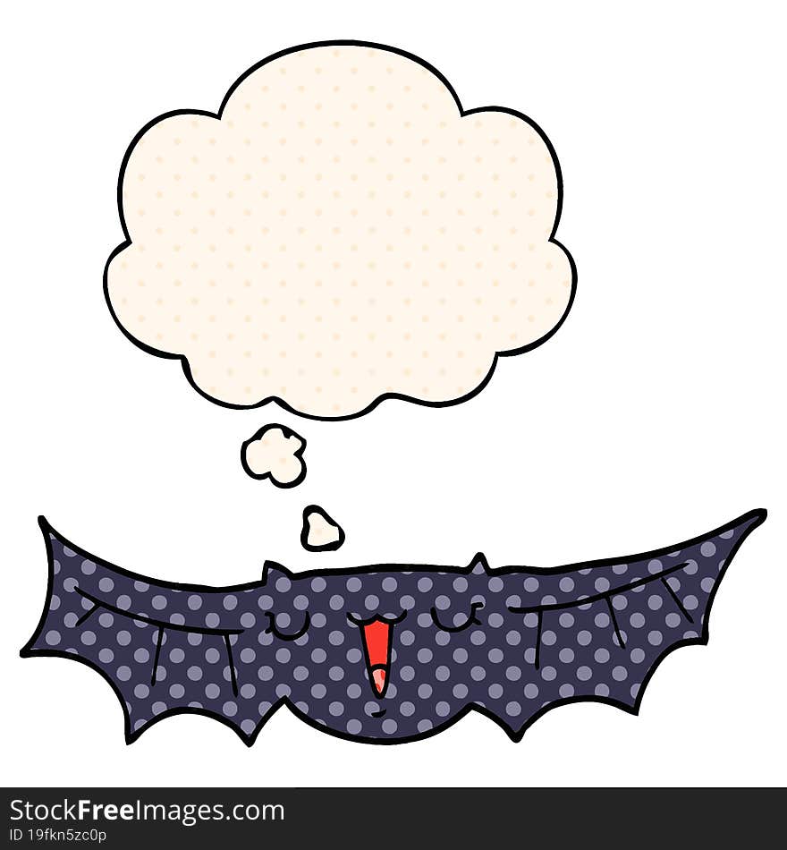 cartoon bat and thought bubble in comic book style