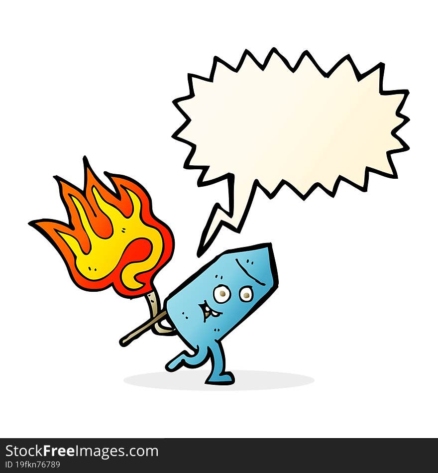 Cartoon Funny Firework Character With Speech Bubble