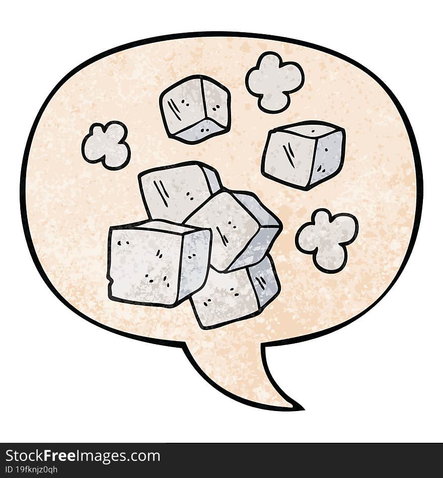 Cartoon Ice Cubes And Speech Bubble In Retro Texture Style