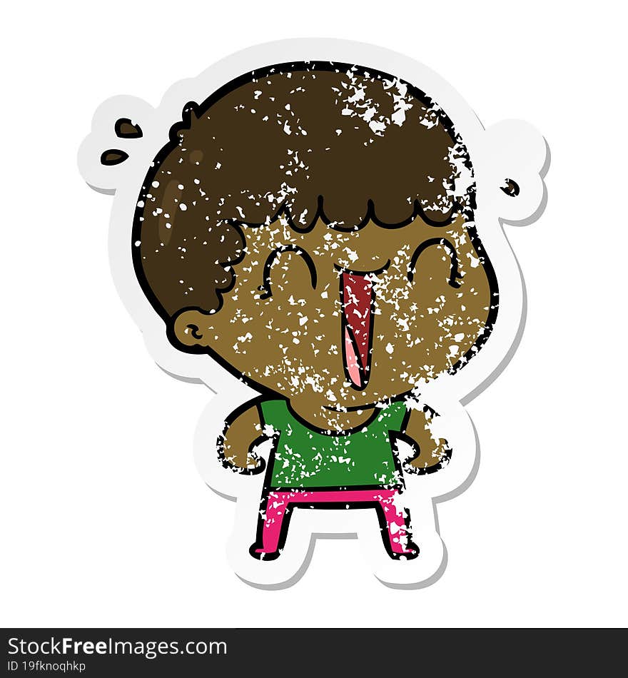 Distressed Sticker Of A Laughing Cartoon Man