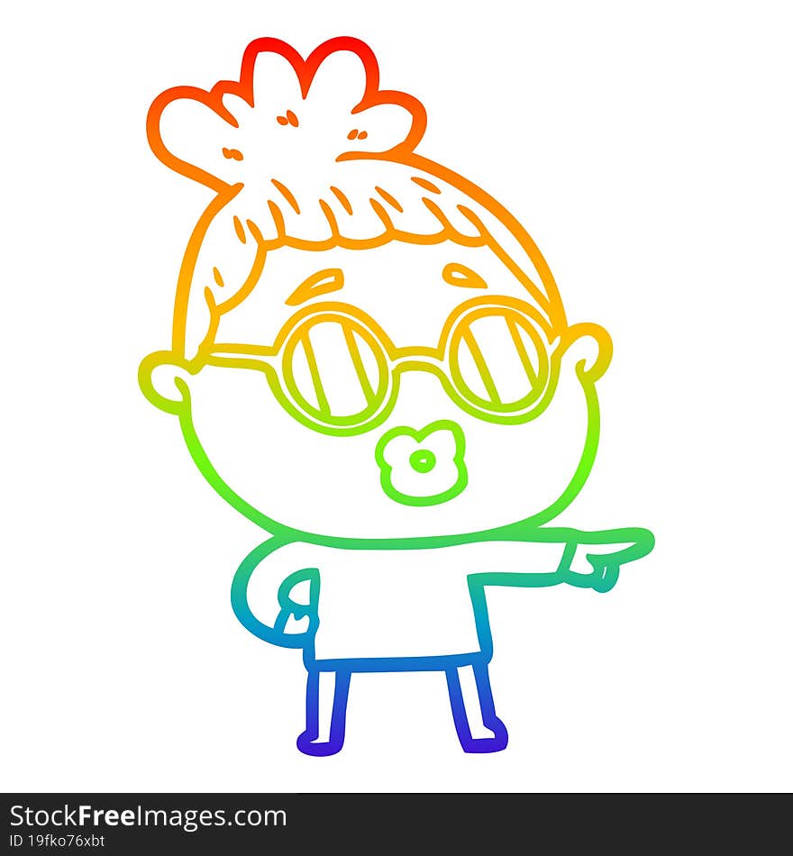 rainbow gradient line drawing of a cartoon woman wearing spectacles