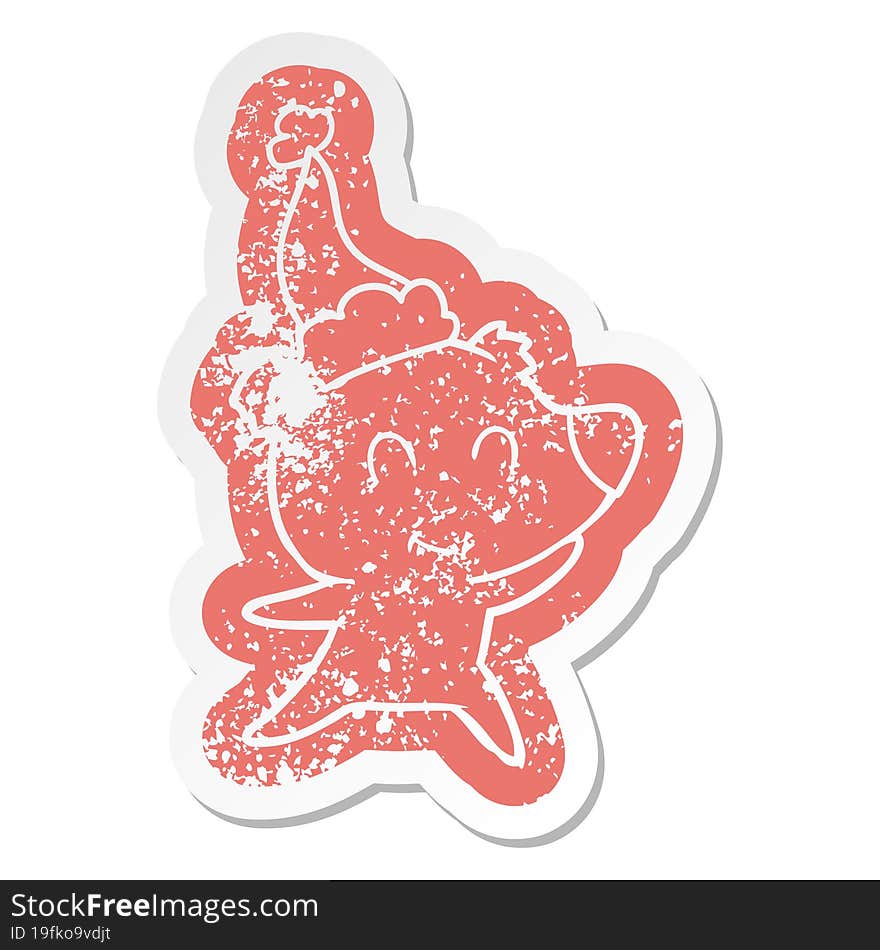 female bear cartoon distressed sticker of a wearing santa hat