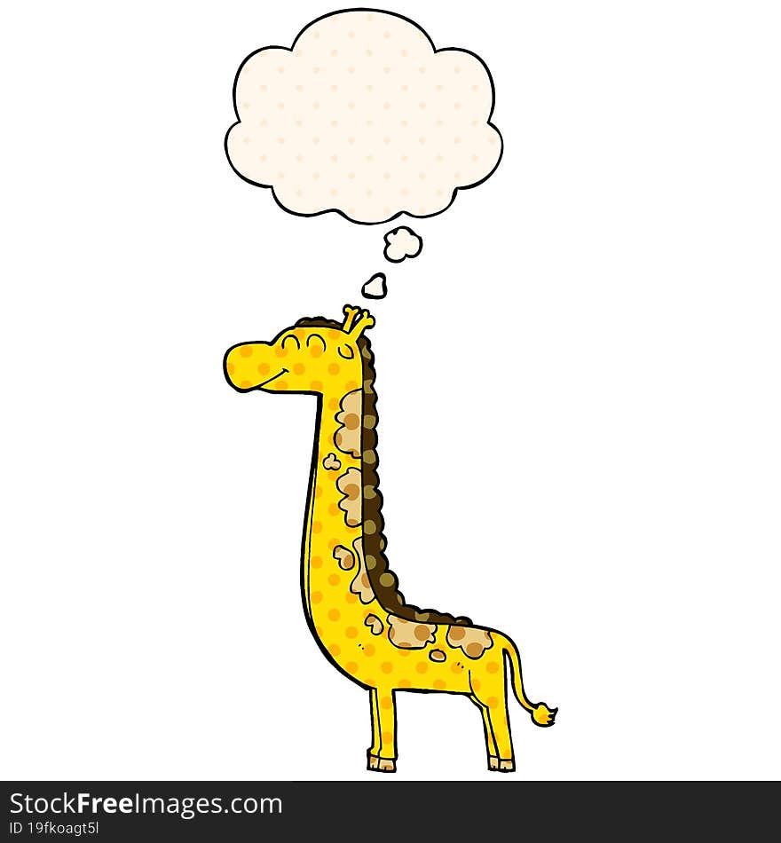 cartoon giraffe with thought bubble in comic book style