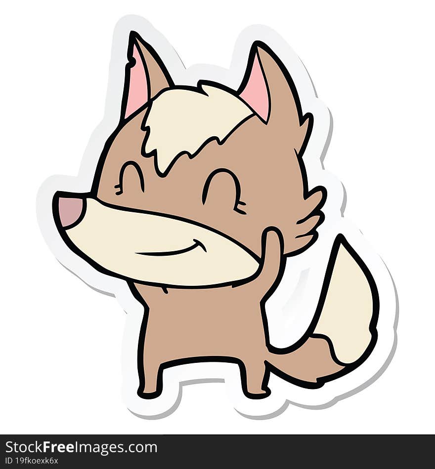 sticker of a friendly cartoon wolf