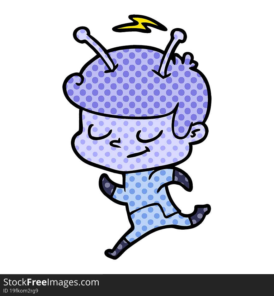 friendly cartoon spaceman running. friendly cartoon spaceman running