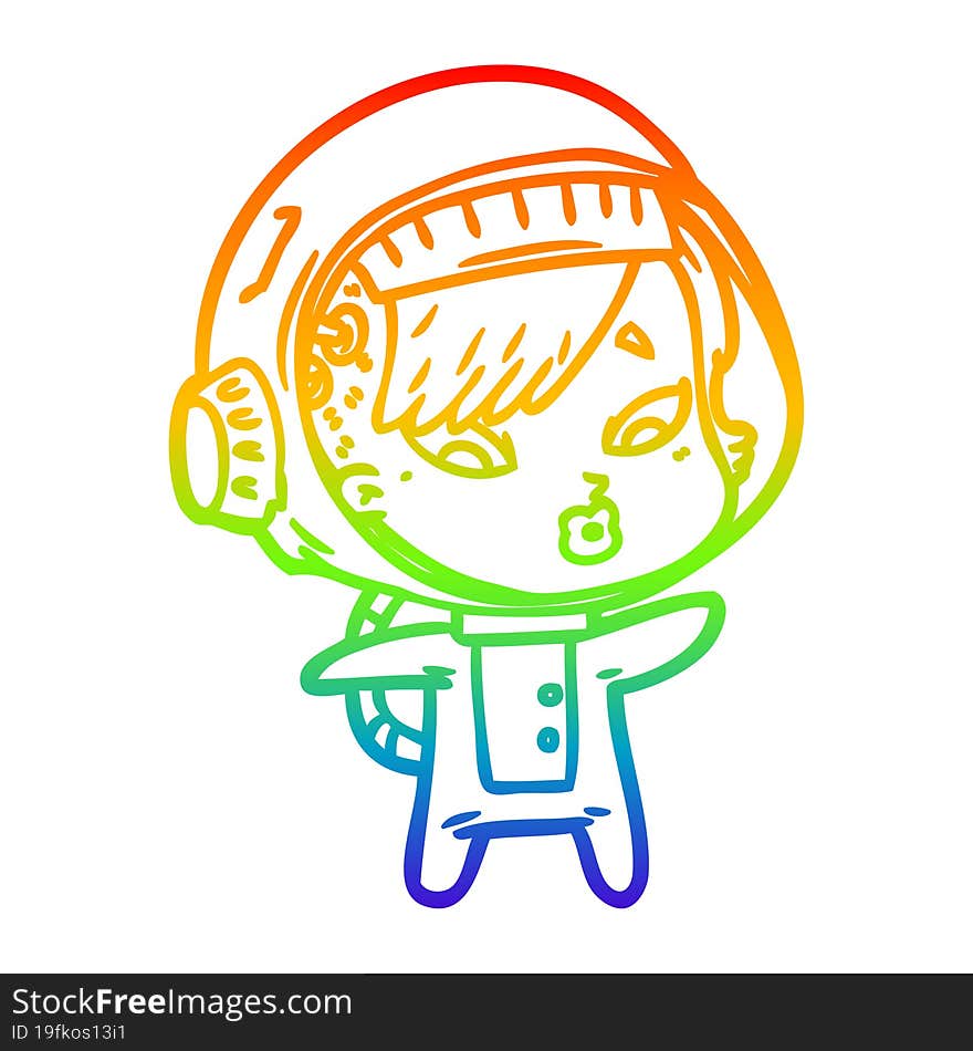 rainbow gradient line drawing of a cartoon astronaut woman