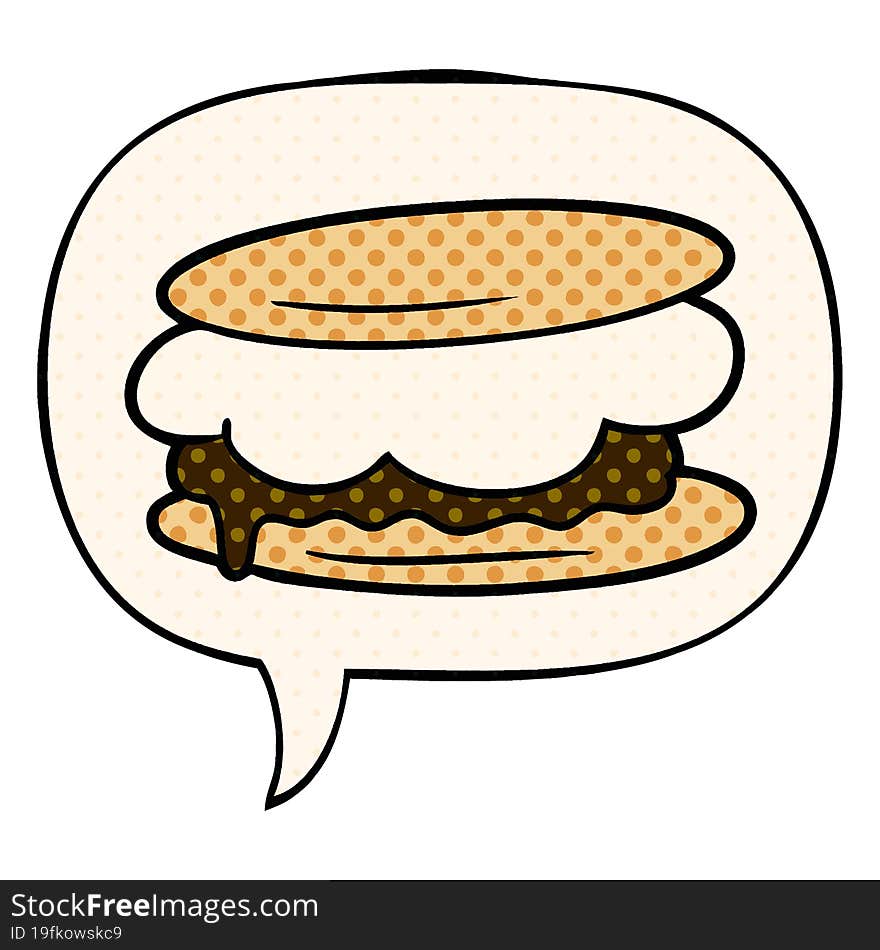 smore cartoon and speech bubble in comic book style