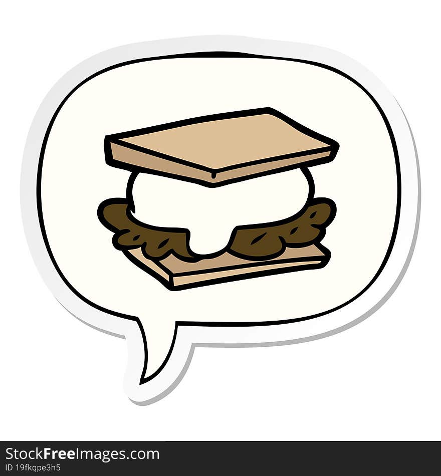 smore cartoon with speech bubble sticker. smore cartoon with speech bubble sticker