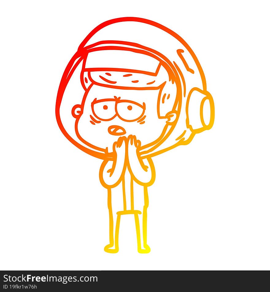 Warm Gradient Line Drawing Cartoon Tired Astronaut