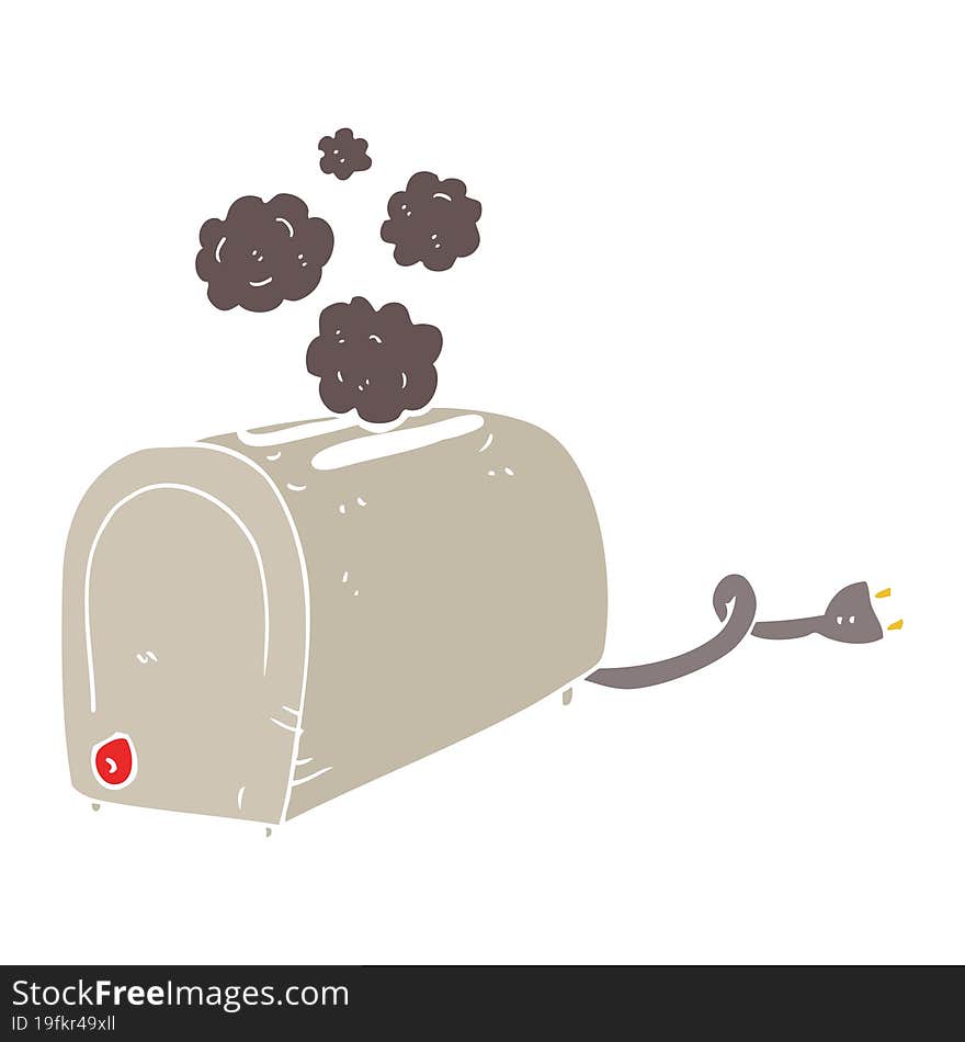 flat color illustration of a cartoon toaster smoking