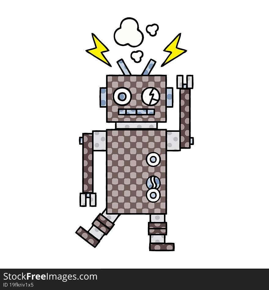 comic book style cartoon malfunctioning robot