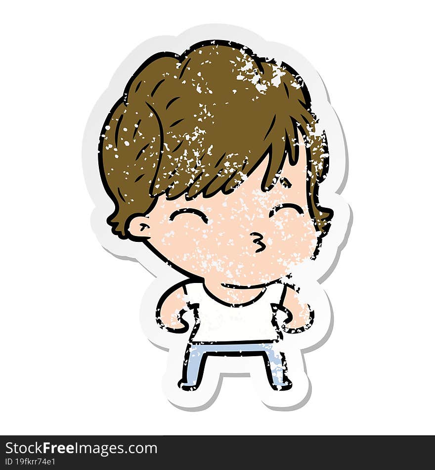 Distressed Sticker Of A Cartoon Woman Thinking