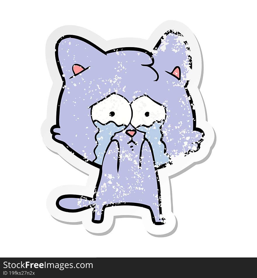 distressed sticker of a cartoon crying cat