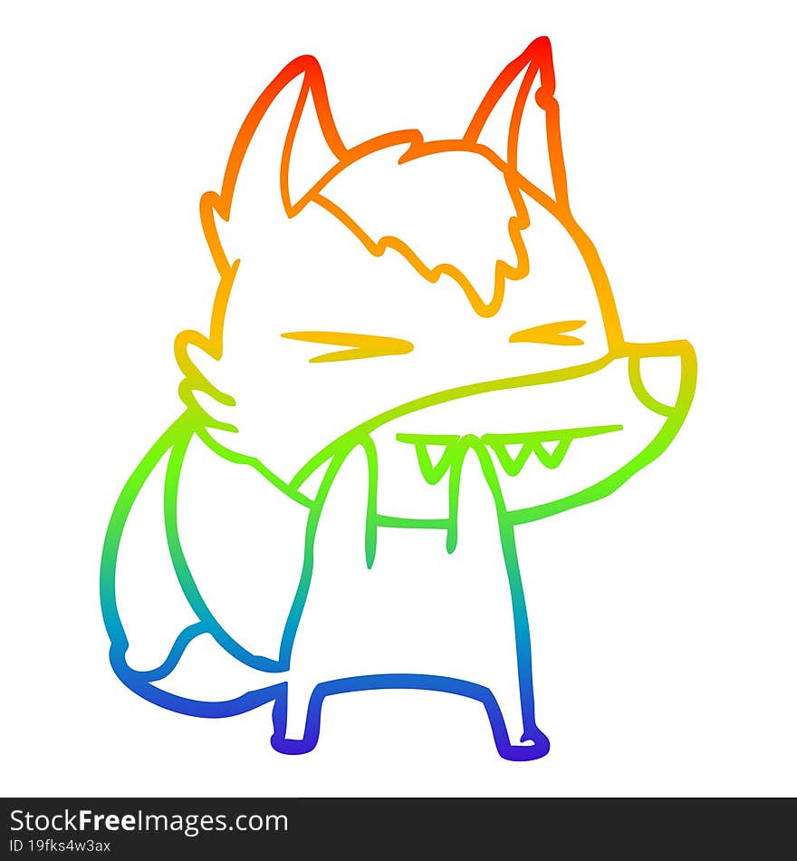 rainbow gradient line drawing of a angry wolf cartoon