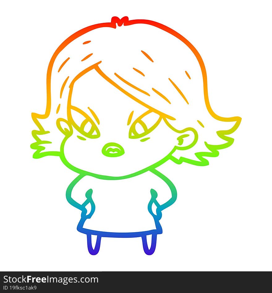 Rainbow Gradient Line Drawing Cartoon Stressed Woman