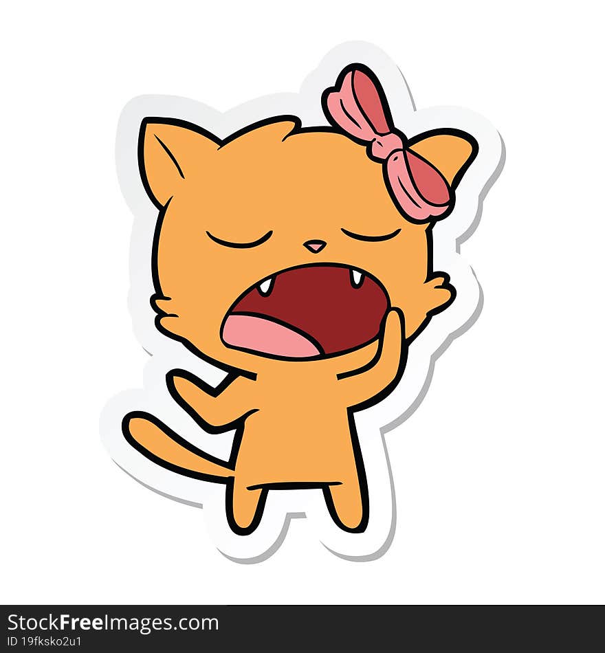 Sticker Of A Cartoon Yawning Cat