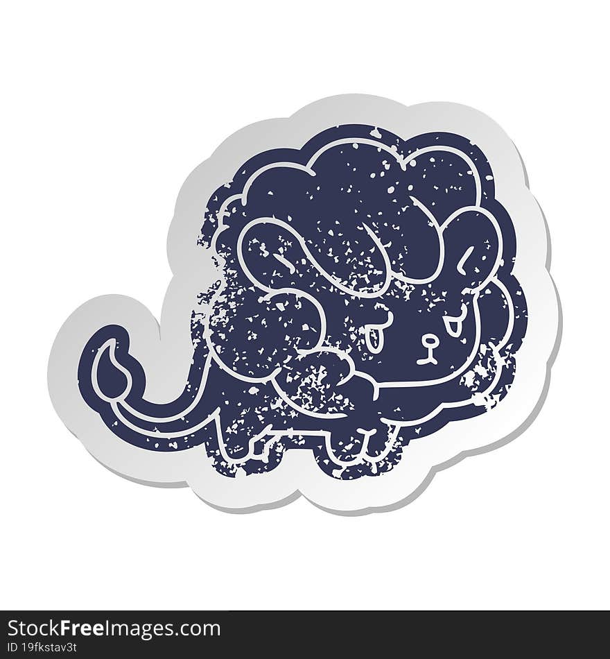 Distressed Old Sticker Kawaii Cute Lion Cub