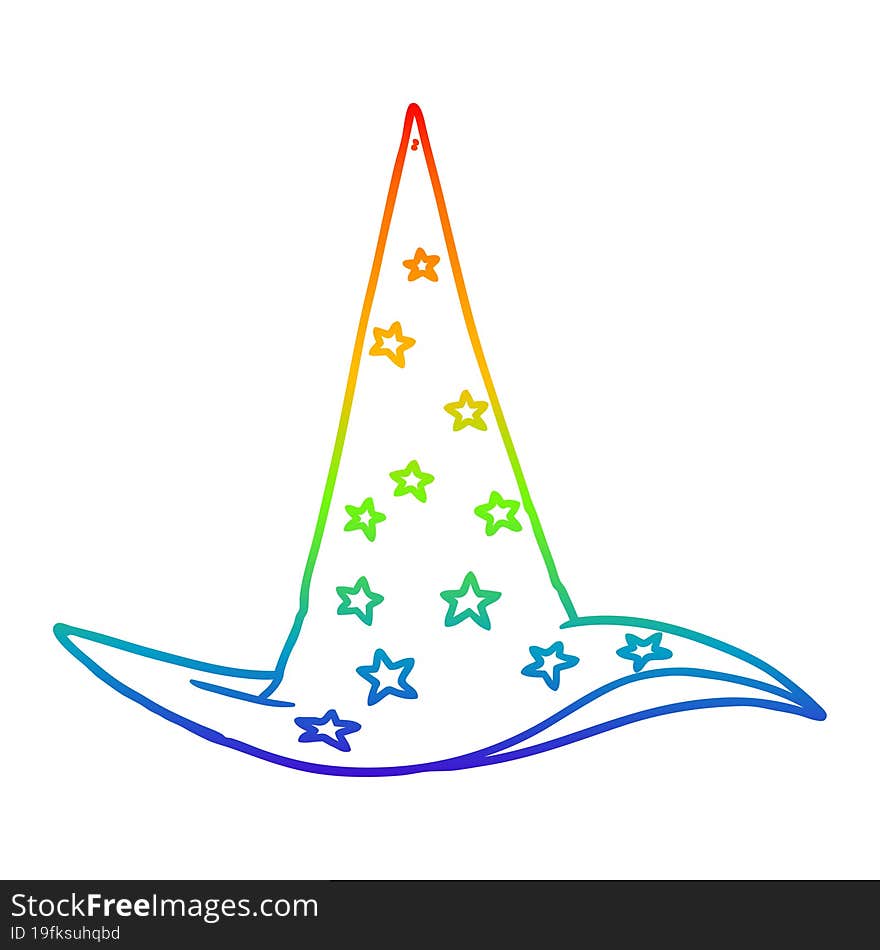 Rainbow Gradient Line Drawing Cartoon Wizard Hat