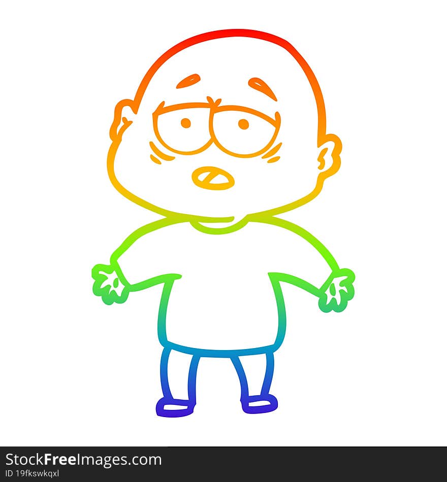 Rainbow Gradient Line Drawing Cartoon Tired Bald Man