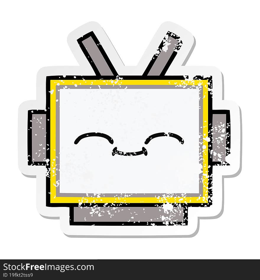 distressed sticker of a cute cartoon robot head