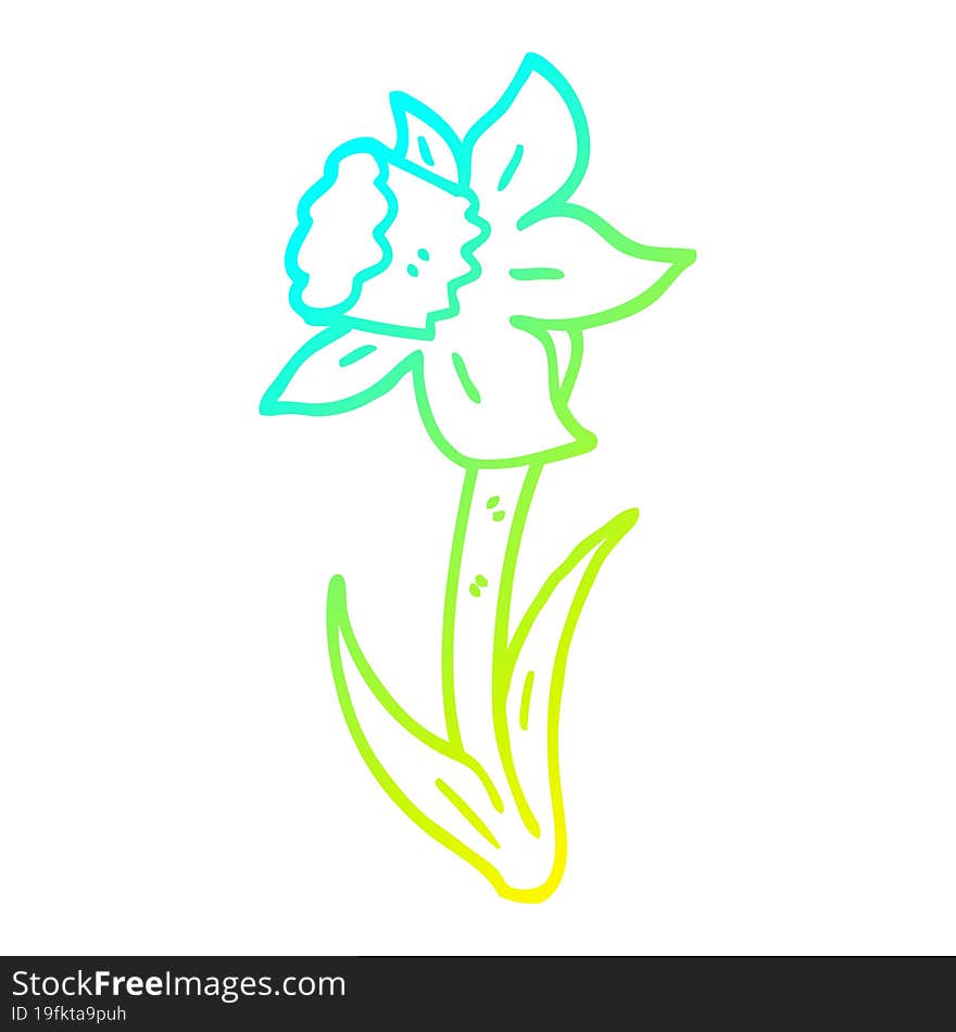 cold gradient line drawing of a cartoon daffodil